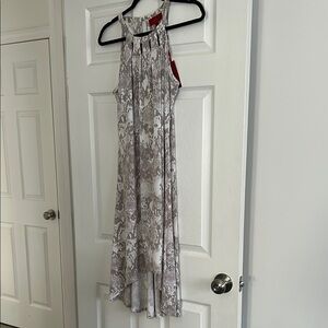 Jennifer Lopez White and Purple Asymmetrical Ruched Sundress